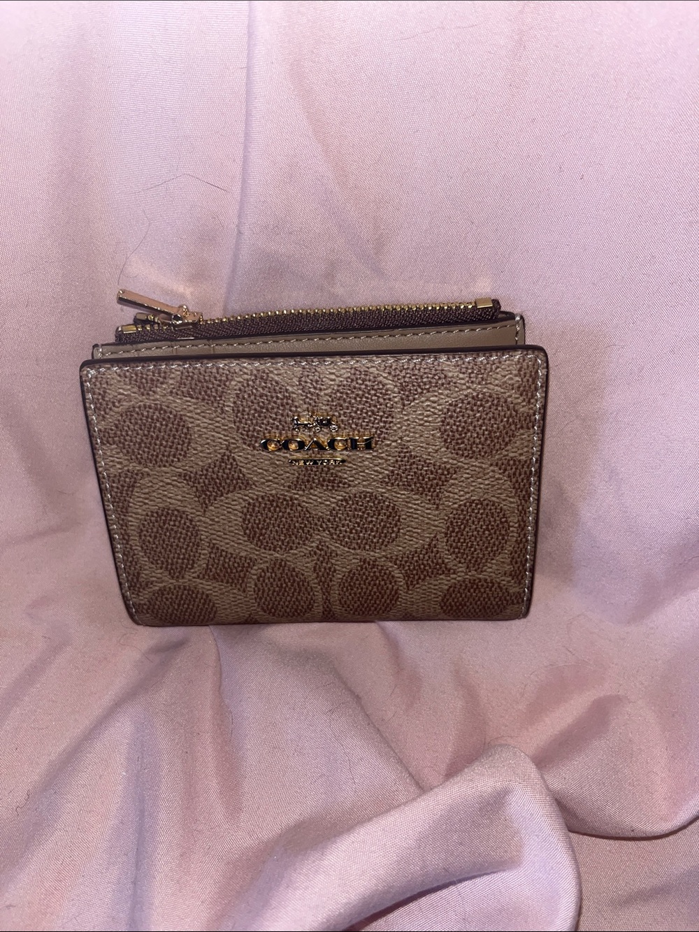 Coach Brown Signature Zip Card Case Wallet